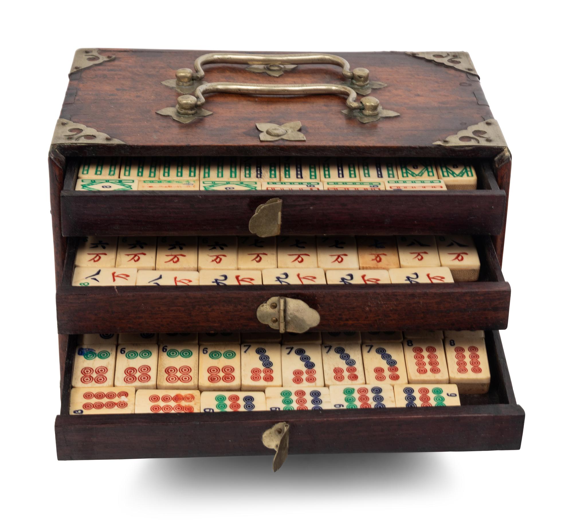 A Chinese Hardwood and Bone Mah Jong Set