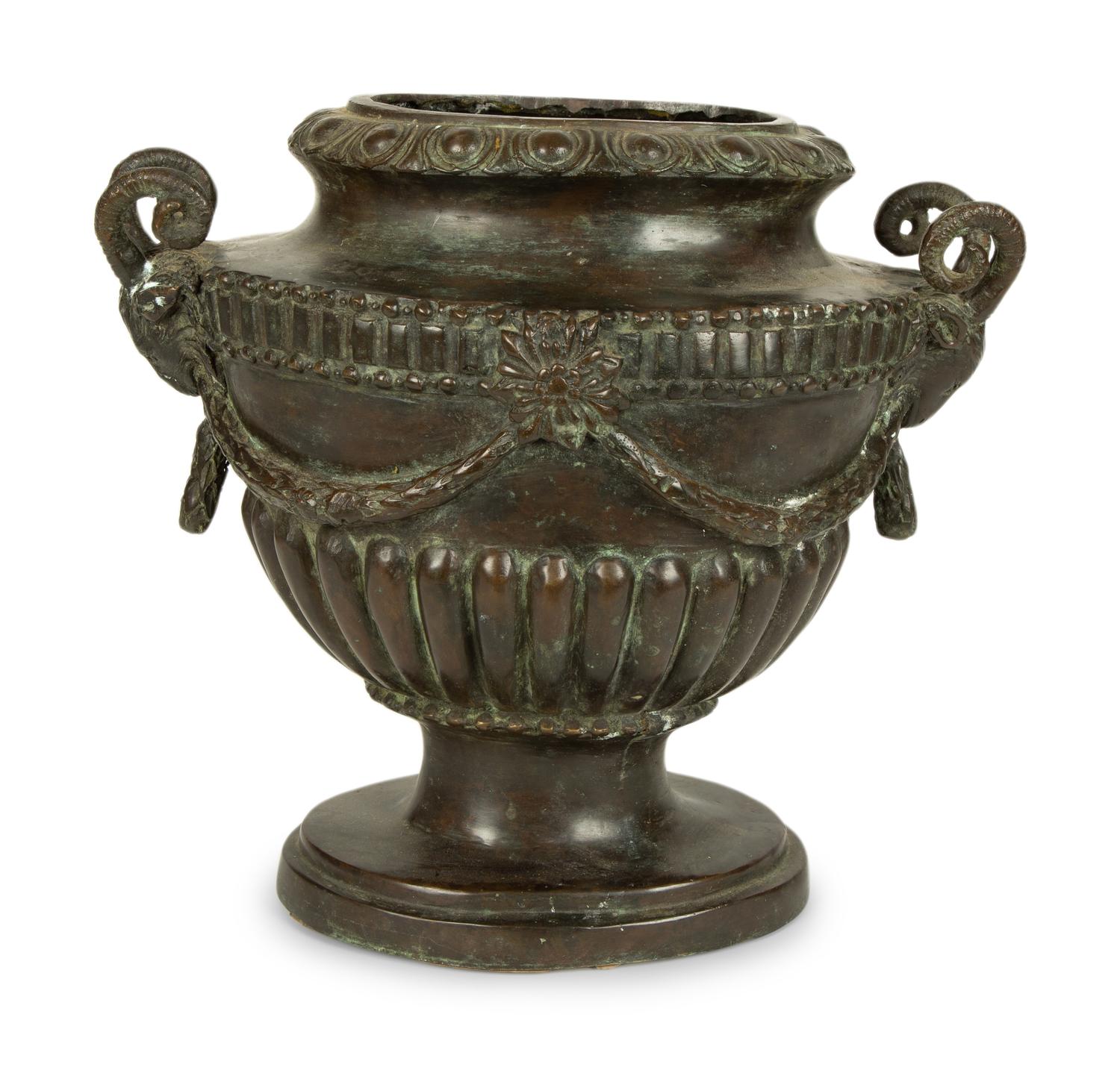 A Neoclassical Style Bronze Urn with Ram Mask Handles — 20TH CENTURY