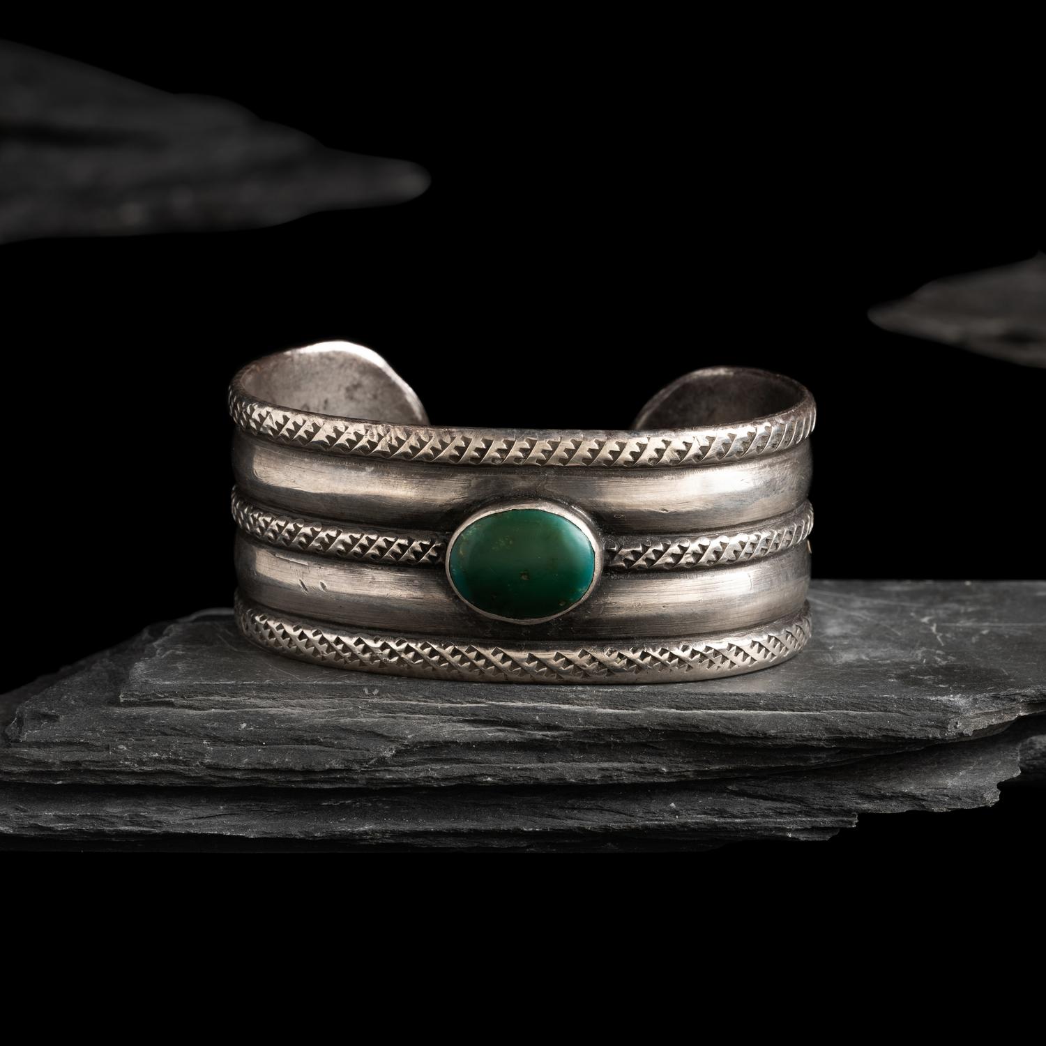Early Navajo Ingot and Cerillos Turquoise Cuff Bracelet