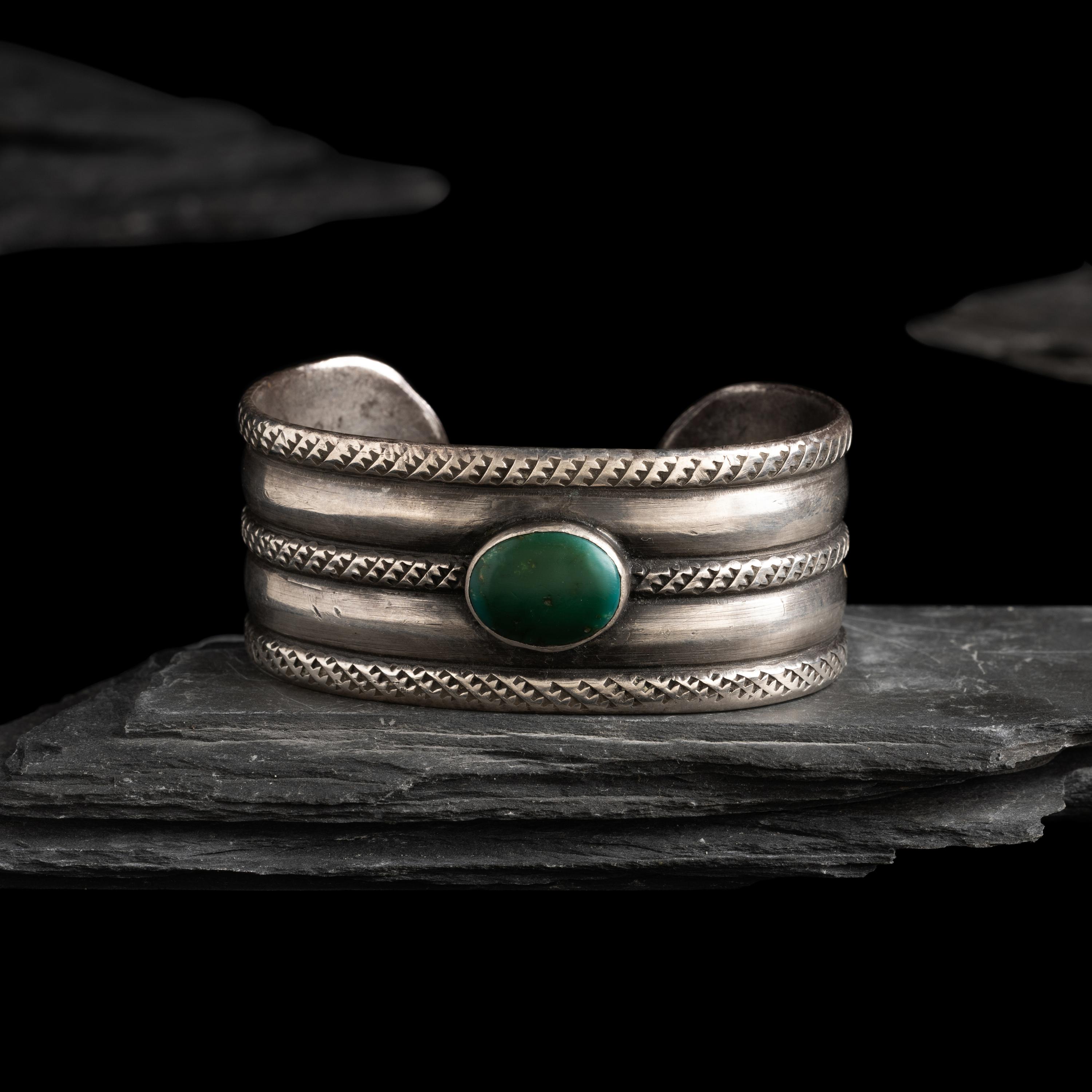 Early Navajo Ingot and Cerillos Turquoise Cuff Bracelet