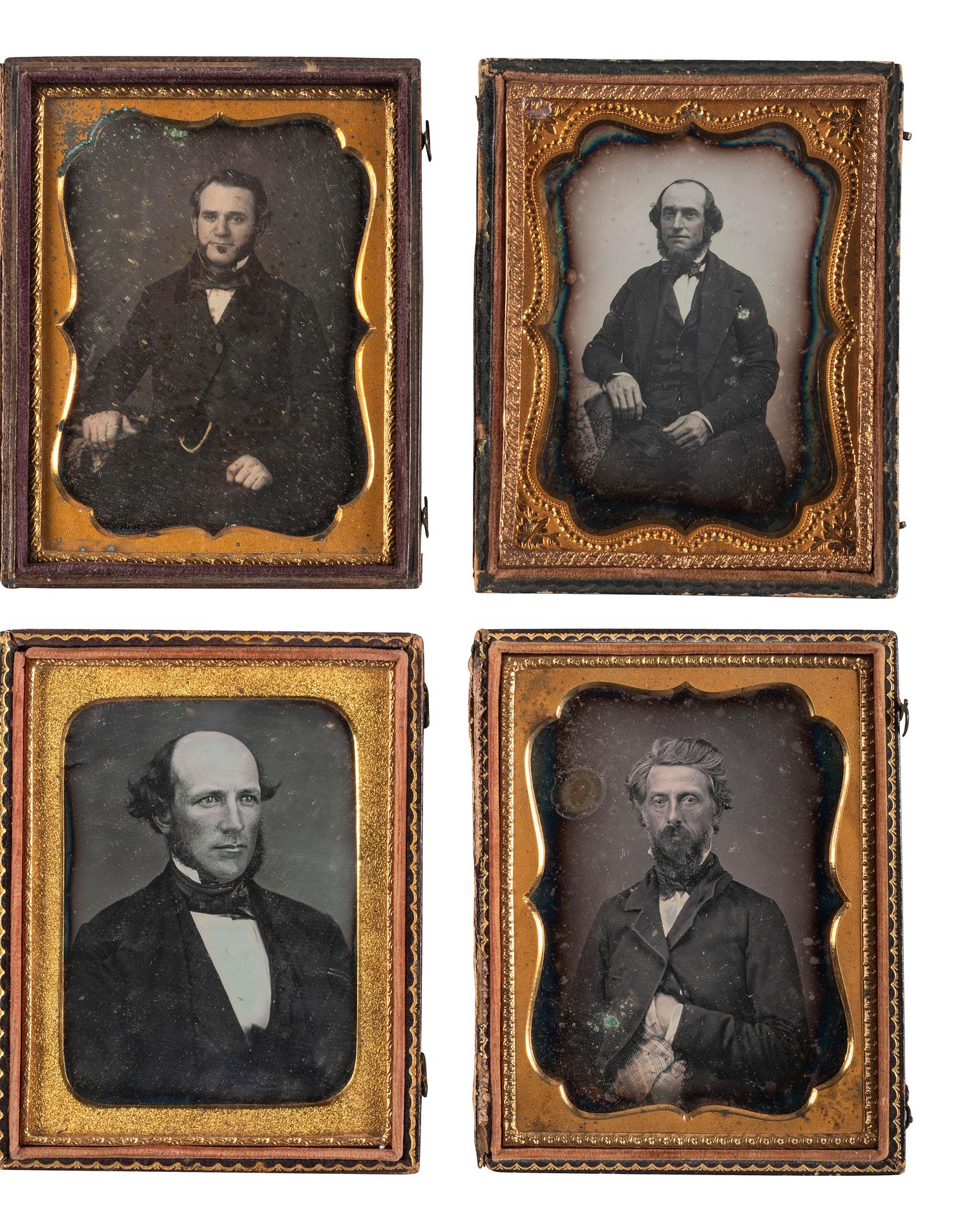 [EARLY PHOTOGRAPHY]. A group of 25 daguerreotype and ambrotype portraits of men with interesting hairstyles and facial hair, including: