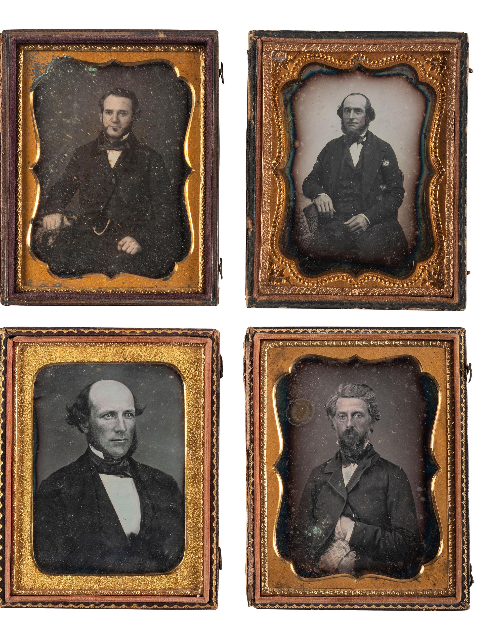 [EARLY PHOTOGRAPHY]. A group of 25 daguerreotype and ambrotype portraits of men with interesting hairstyles and facial hair, including: