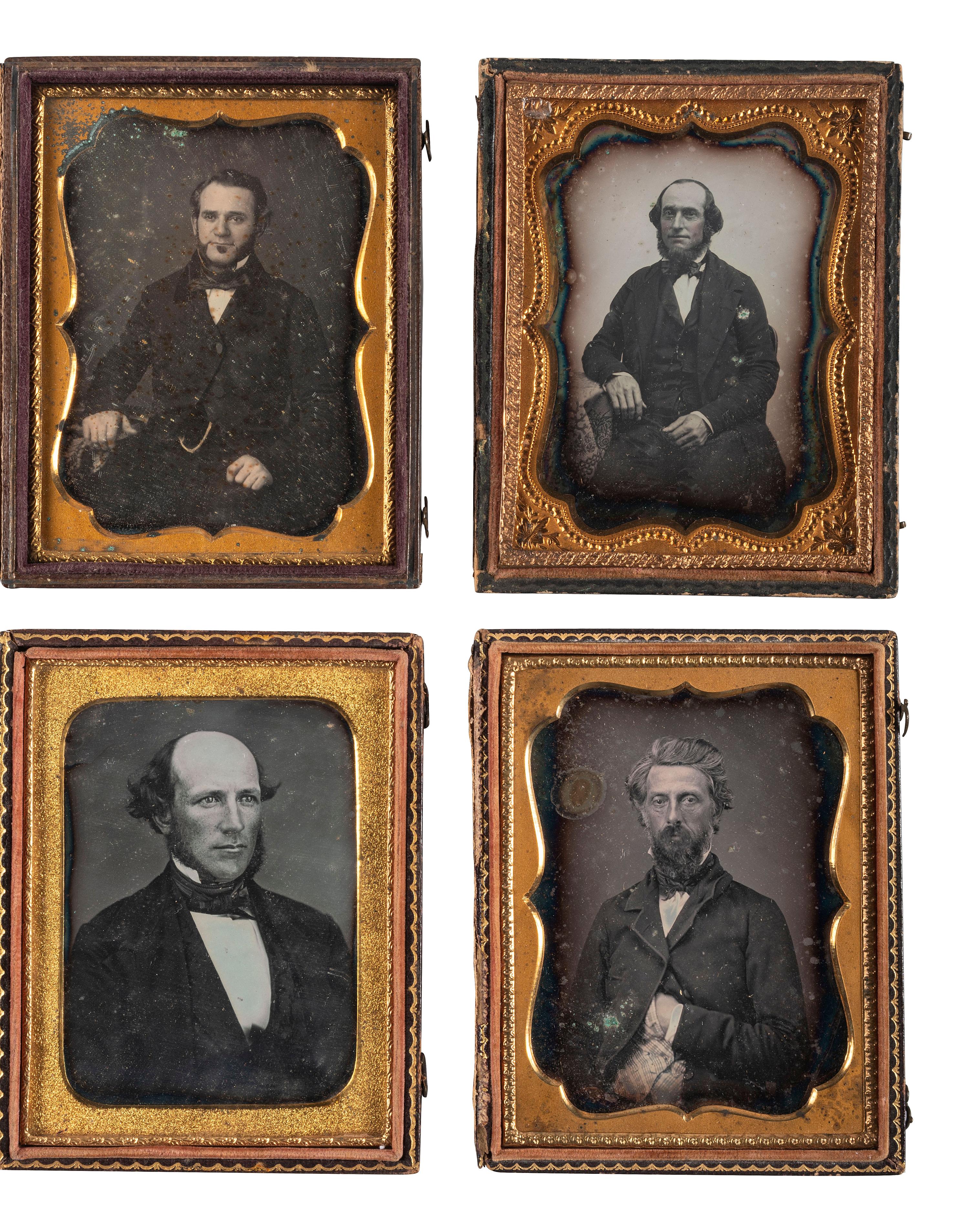 [EARLY PHOTOGRAPHY]. A group of 25 daguerreotype and ambrotype portraits of men with interesting hairstyles and facial hair, including:
