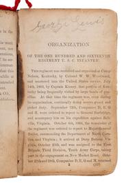 [CIVIL WAR]. The History of the 116th Regiment U.S.C. Infantry, inscribed by Private George Lewis.