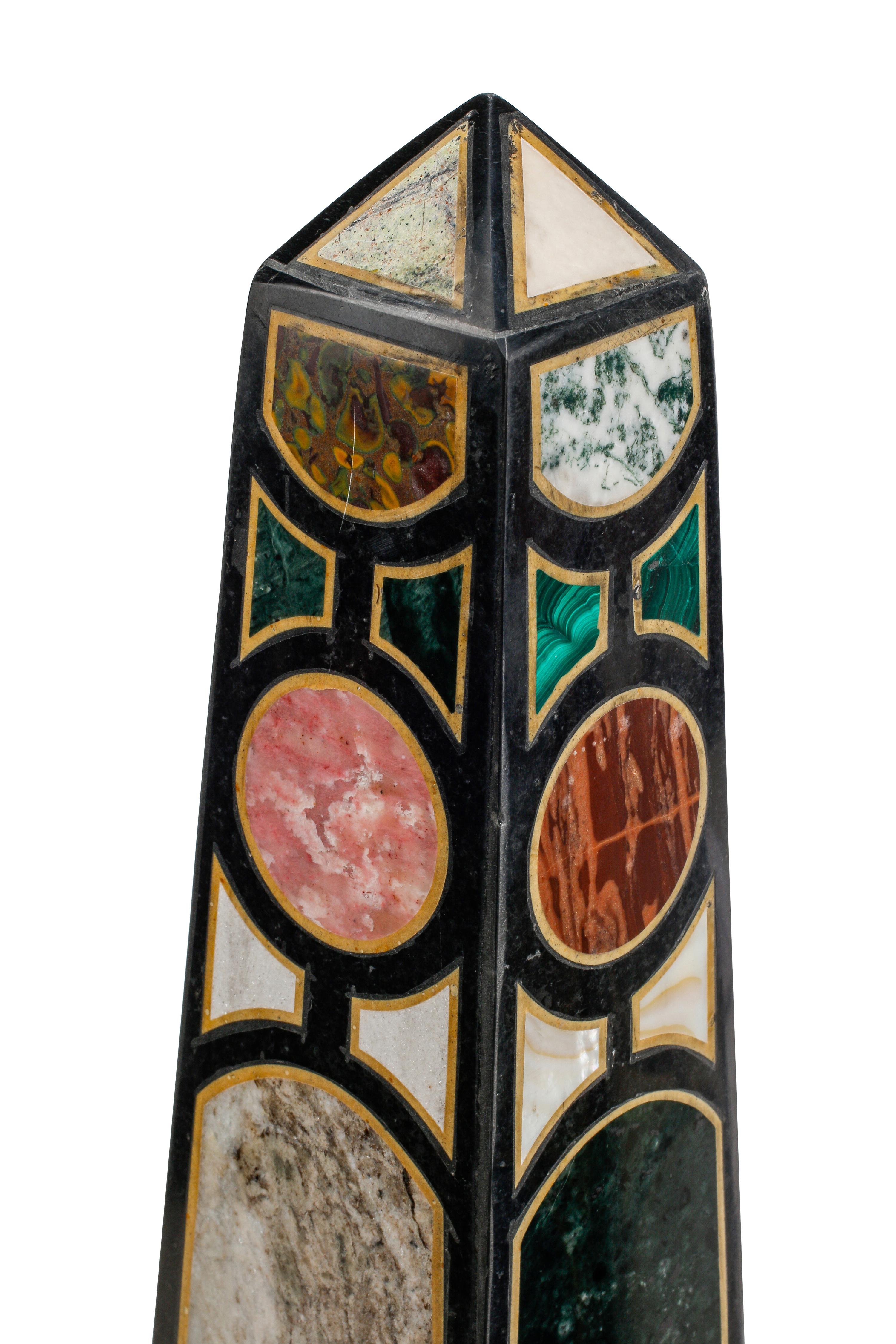 A Pair of Italian Grand Tour Style Specimen Marble Obelisks