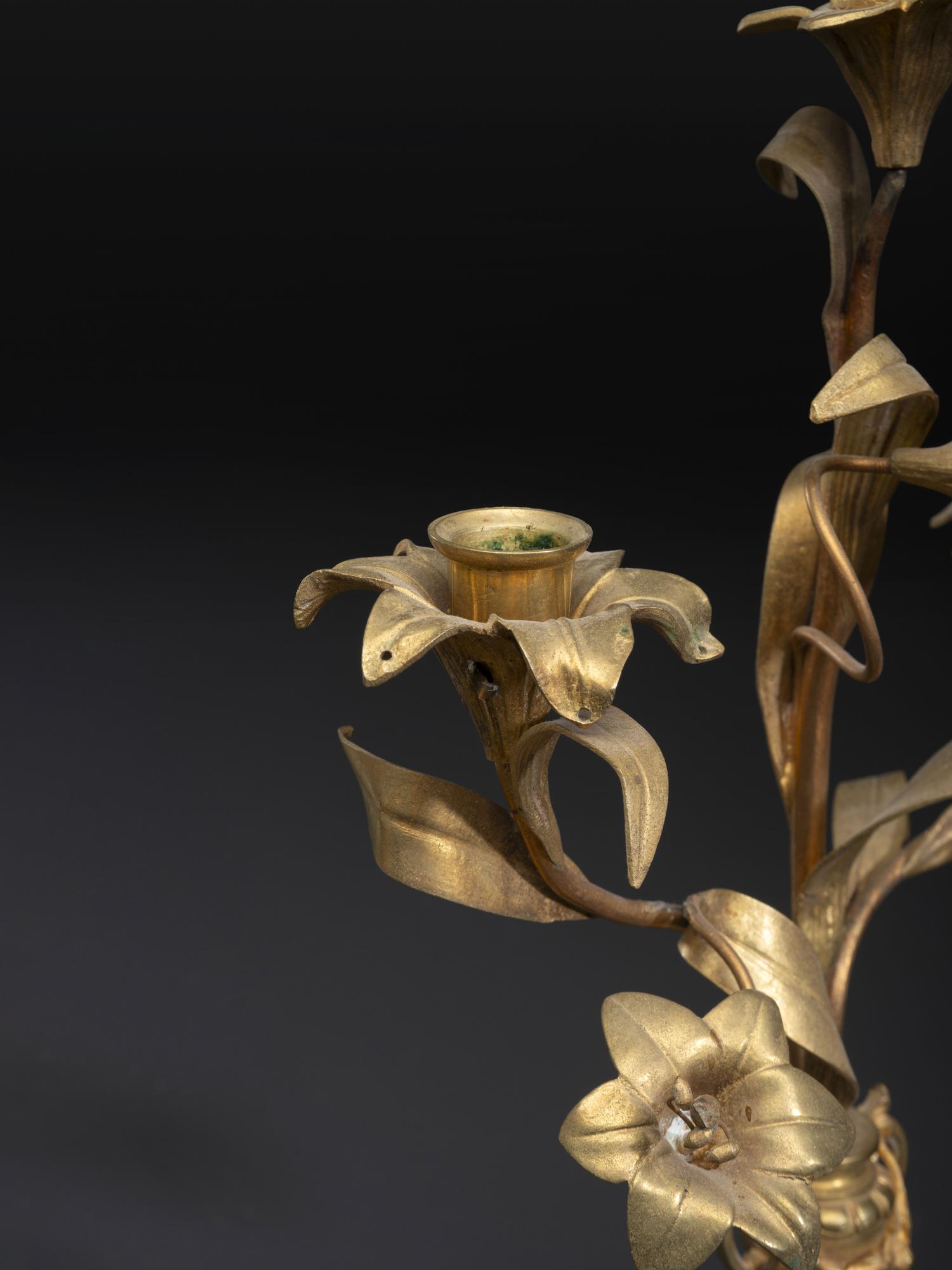 A Pair of Louis XVI Style Bronze Three-Light Candelabra