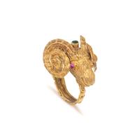 YELLOW GOLD AND MULTIGEM RAM'S HEAD RING