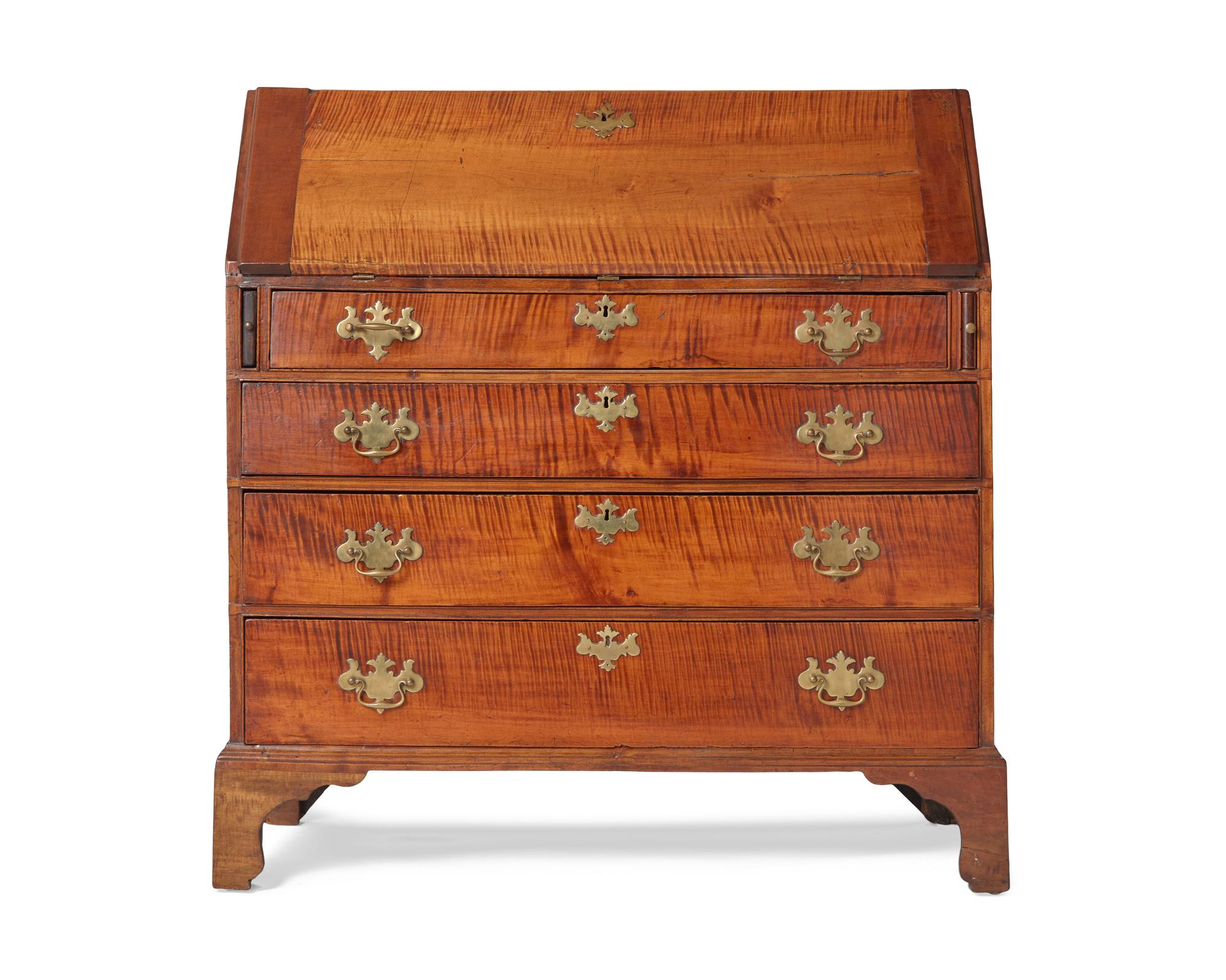 A Chippendale Tiger Maple Slant- Front Desk, New England, Late 18th Century