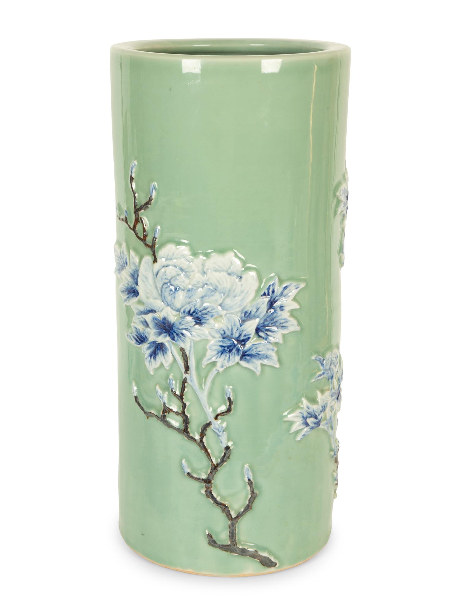 A Chinese Celadon Glazed Porcelain Umbrella Stand
