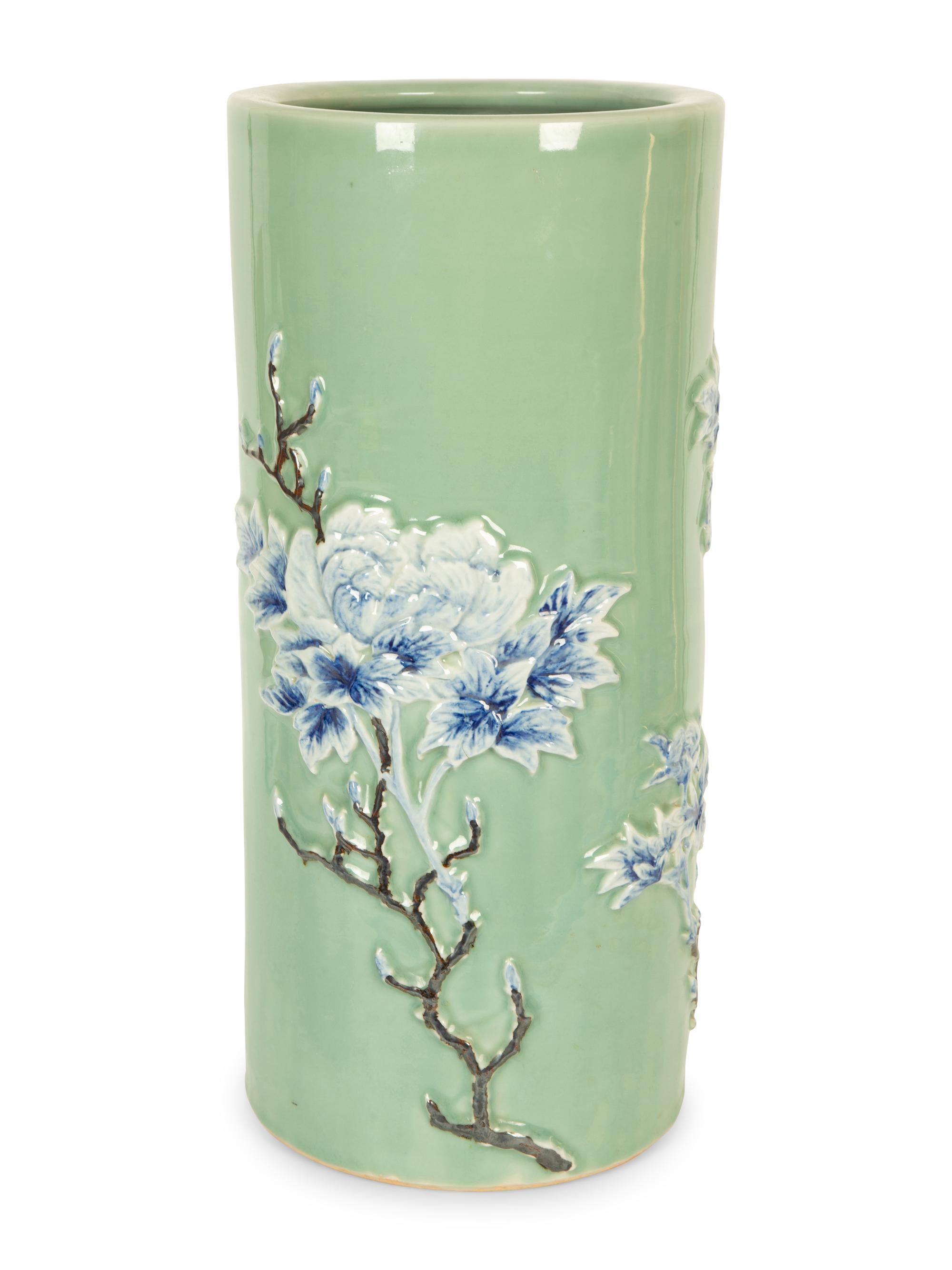 A Chinese Celadon Glazed Porcelain Umbrella Stand