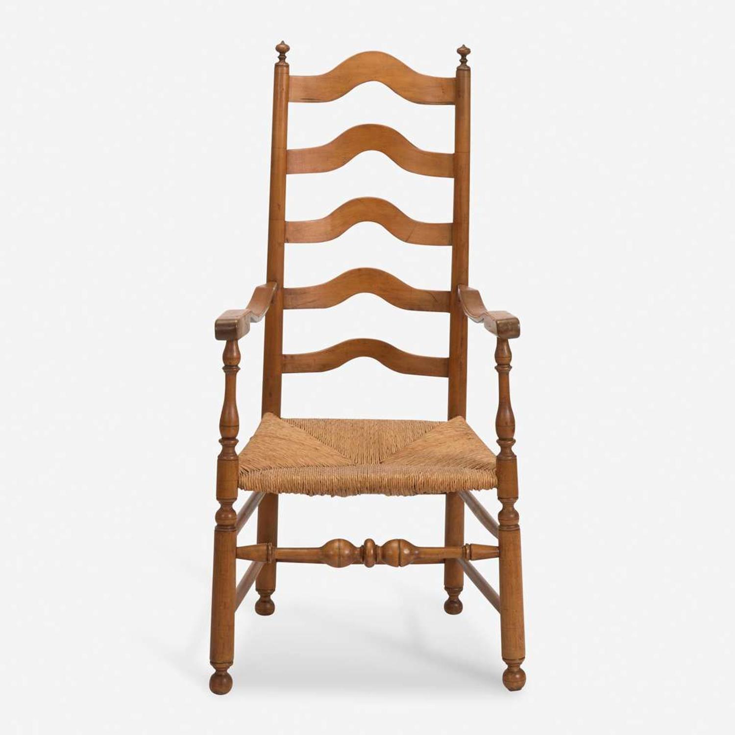 Two carved and turned maple and/or ash ladderback armchairs Wallingford, CT, and Delaware Valley, PA, early - late 18th century