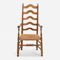 Two carved and turned maple and/or ash ladderback armchairs Wallingford, CT, and Delaware Valley, PA, early - late 18th century