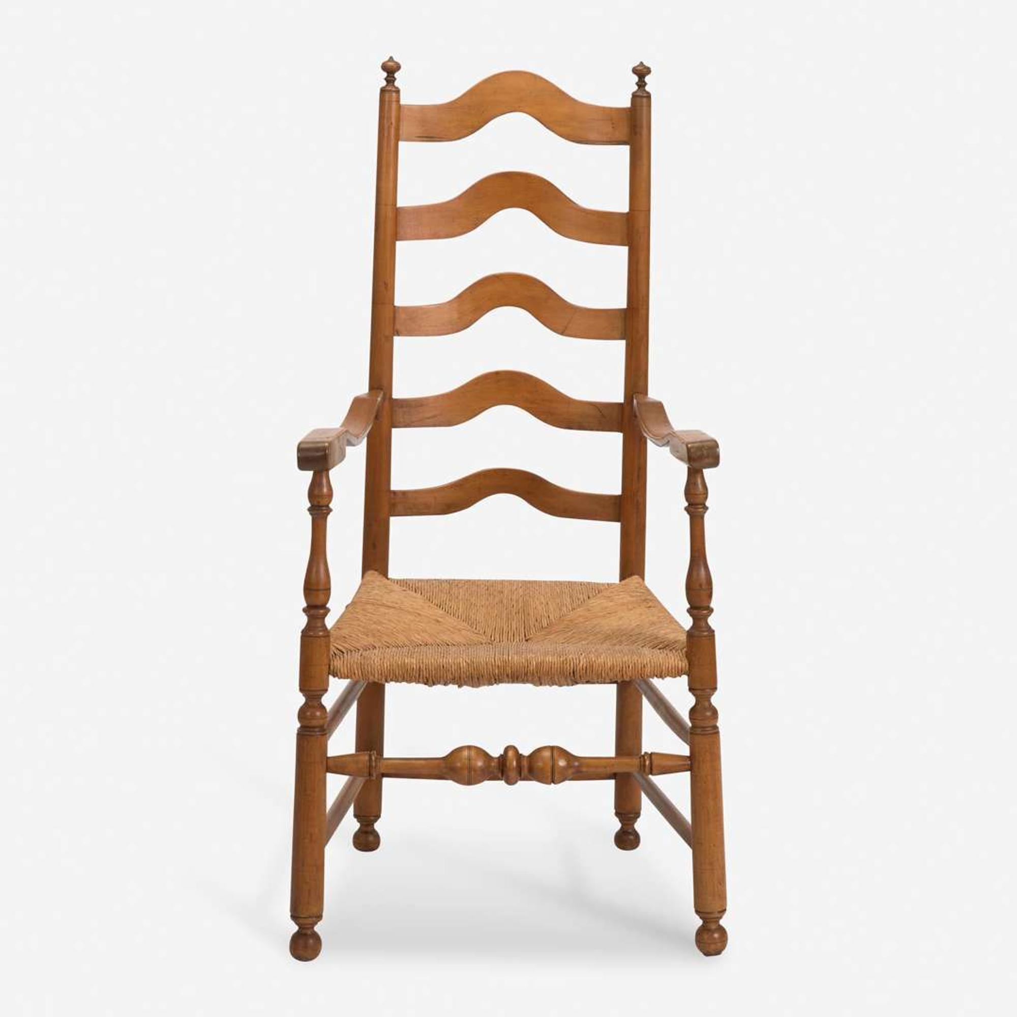 Two carved and turned maple and/or ash ladderback armchairs Wallingford, CT, and Delaware Valley, PA, early - late 18th century