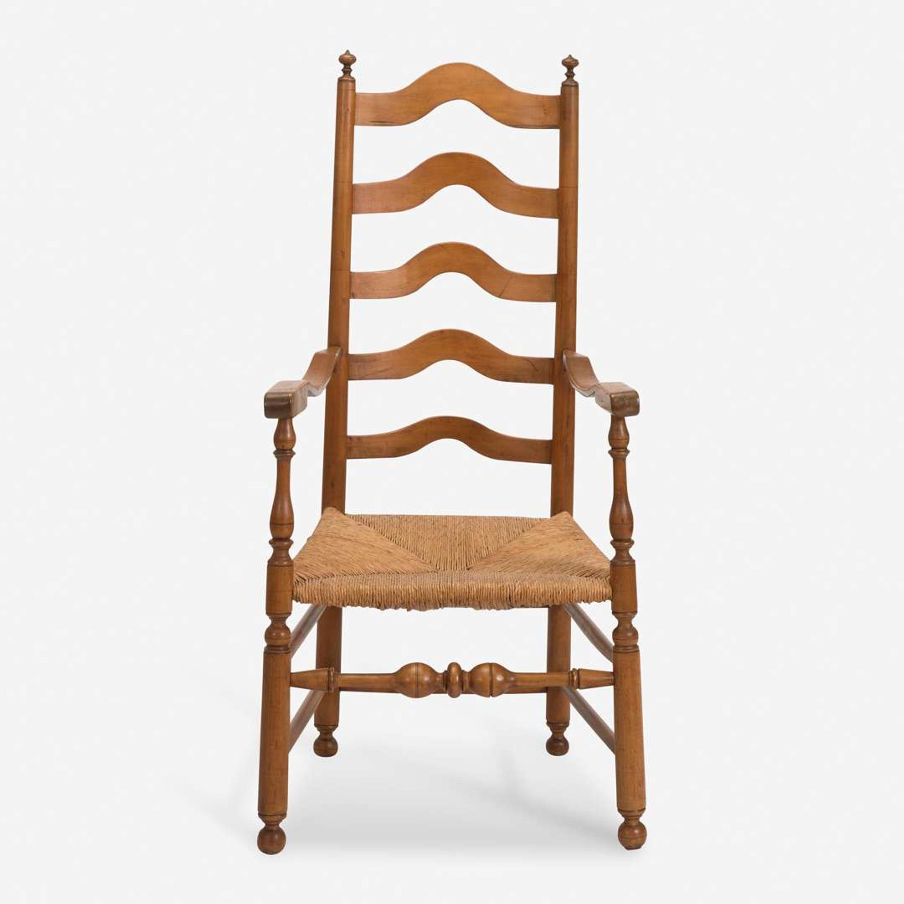 Two carved and turned maple and/or ash ladderback armchairs Wallingford, CT, and Delaware Valley, PA, early - late 18th century