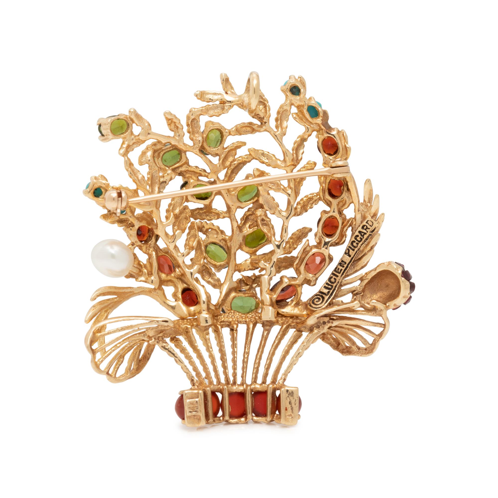 LUCIEN PICCARD, YELLOW GOLD AND MULTIGEM GIARDINETTO PENDANT/BROOCH