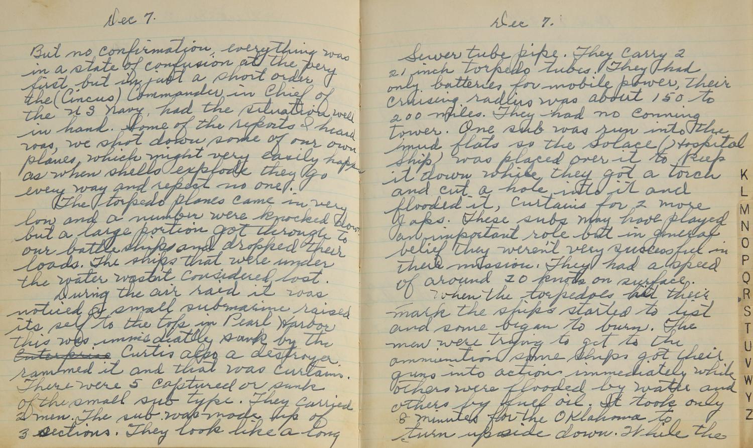 [World War II] An Incredibly Vivid Manuscript Diary Reporting the Attack on Pearl Harbor, ca. 1941-42