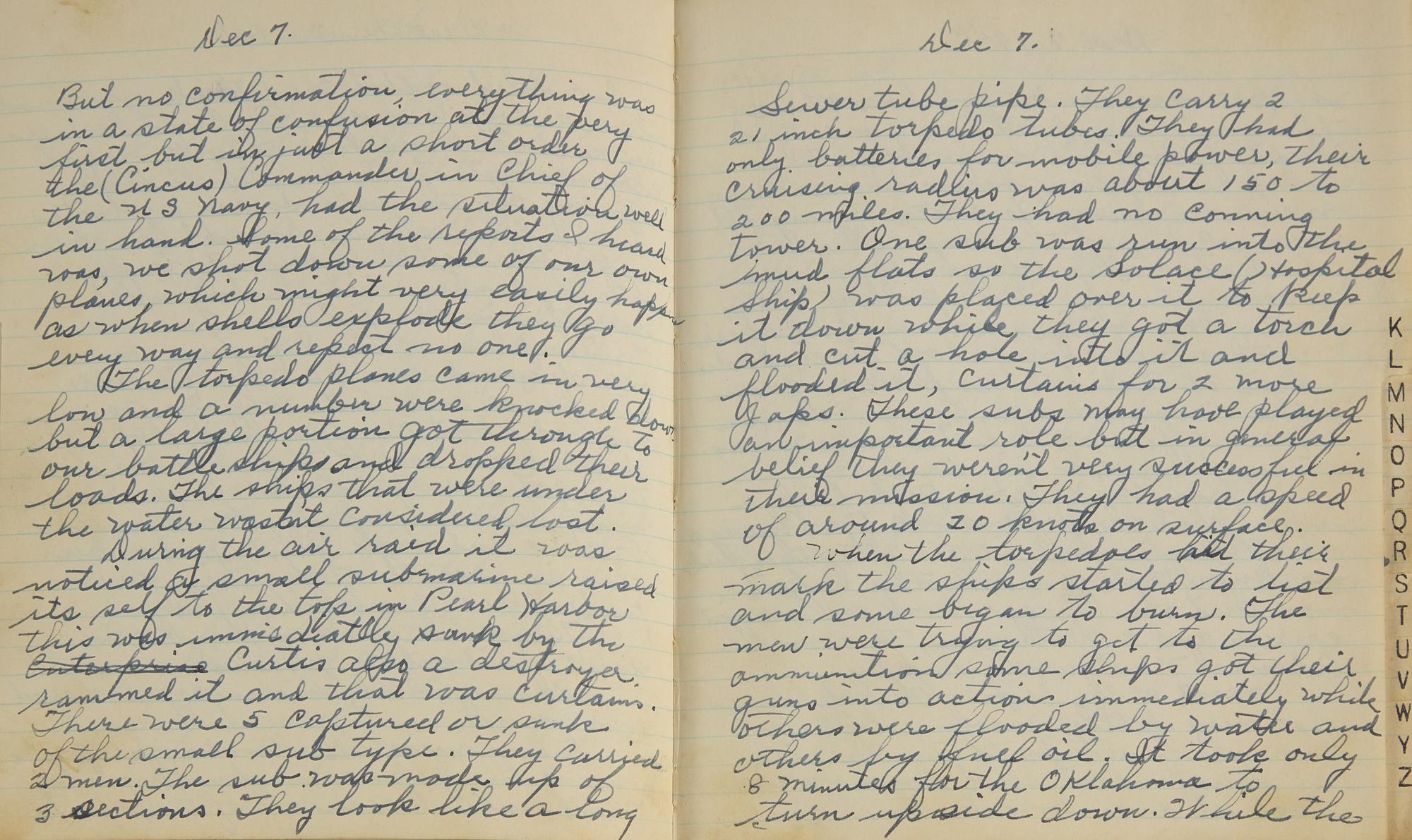 [World War II] An Incredibly Vivid Manuscript Diary Reporting the Attack on Pearl Harbor, ca. 1941-42
