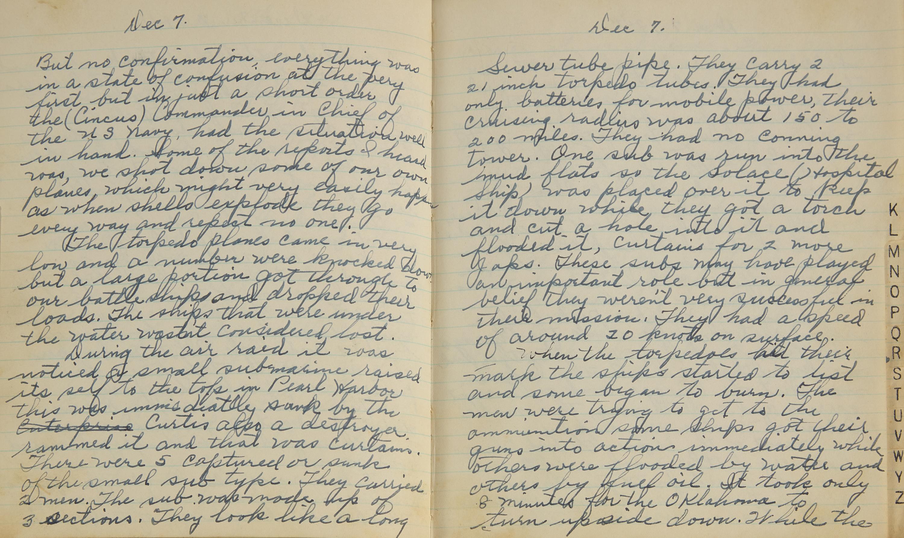 [World War II] An Incredibly Vivid Manuscript Diary Reporting the Attack on Pearl Harbor, ca. 1941-42