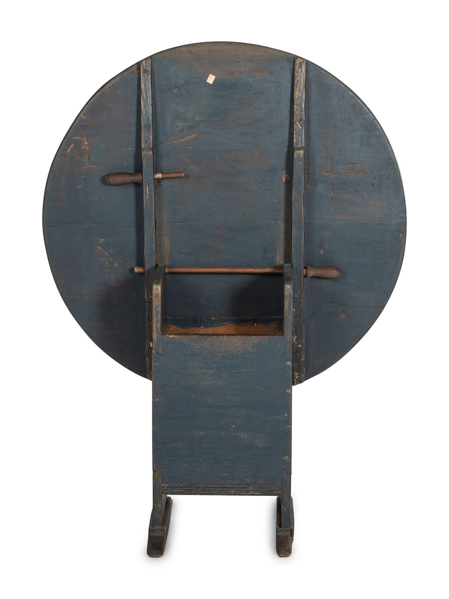 A Country Blue Painted Pine Shoe-Foot Hutch Table