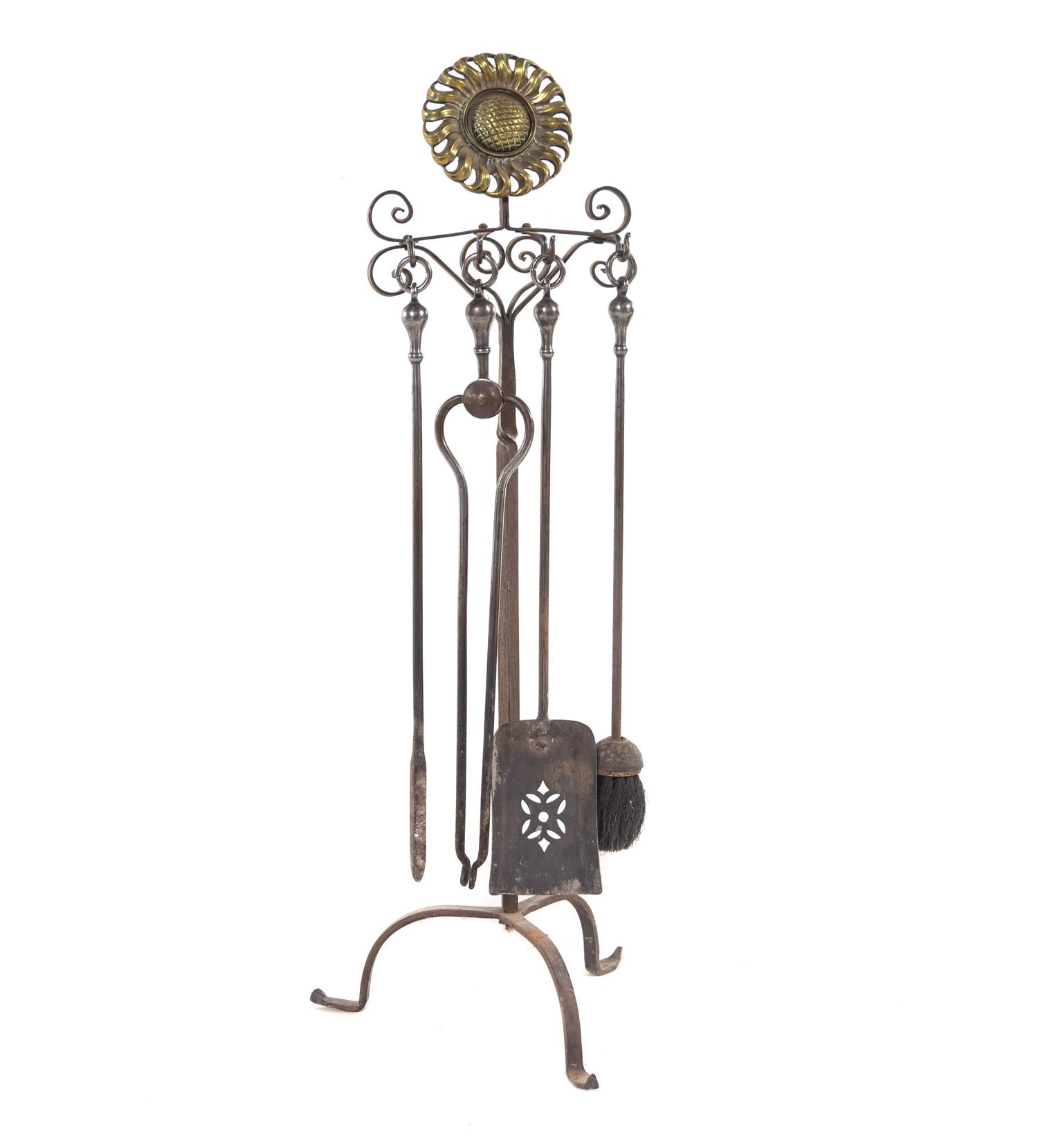 An Assembled Set of Arts & Crafts Fireplace Equipment