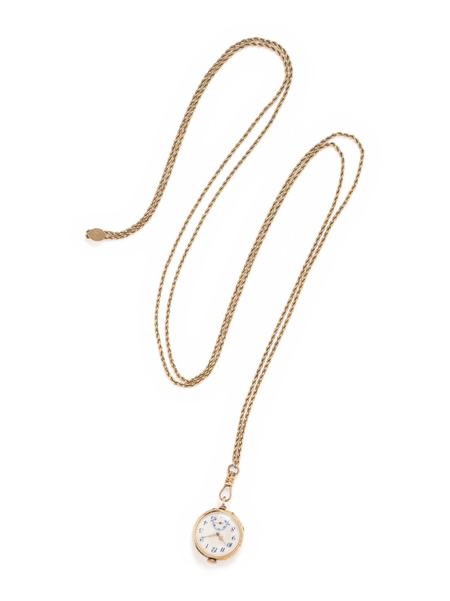 14K YELLOW GOLD HUNTER CASE POCKET WATCH AND CHAIN