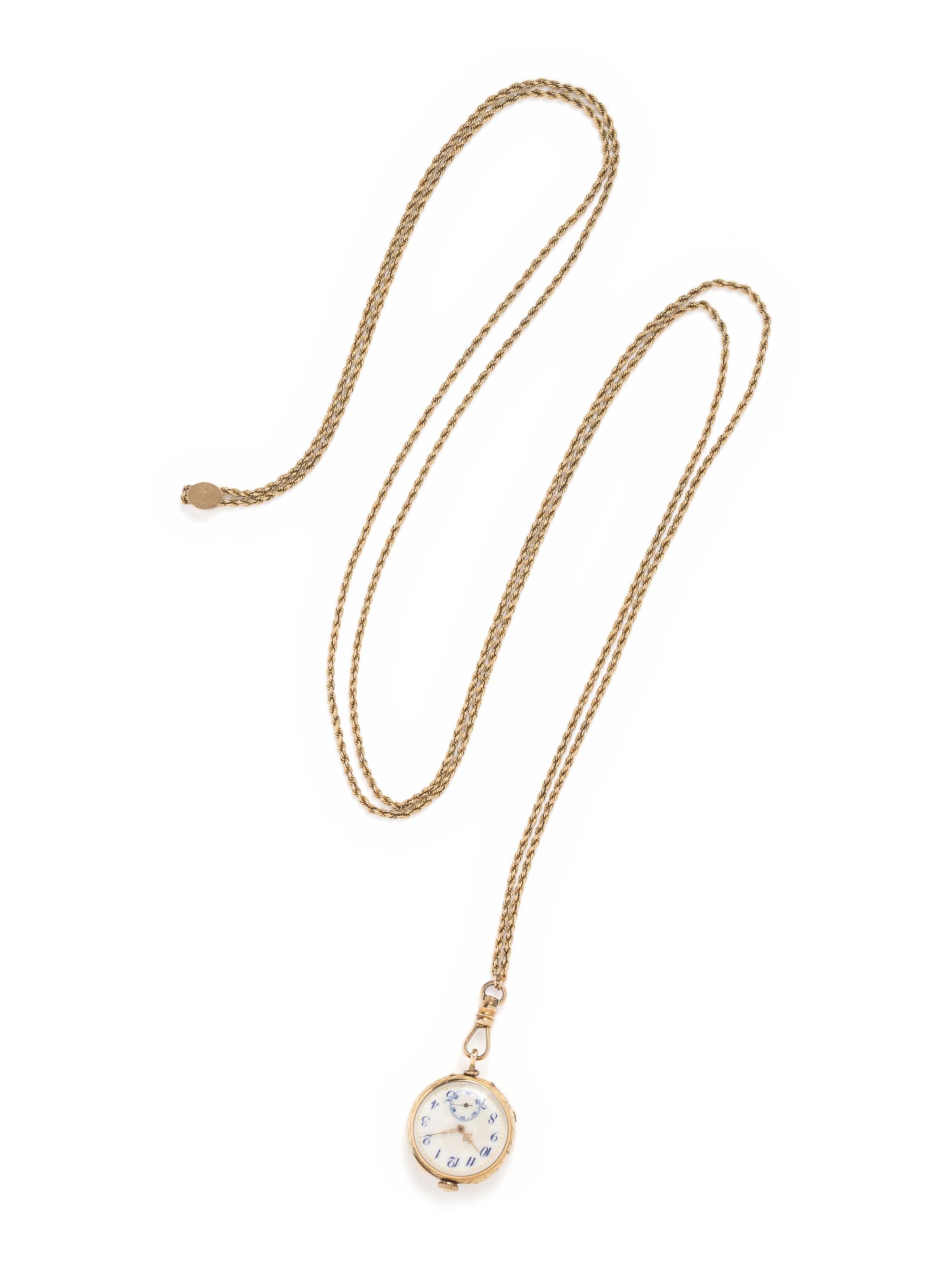 14K YELLOW GOLD HUNTER CASE POCKET WATCH AND CHAIN