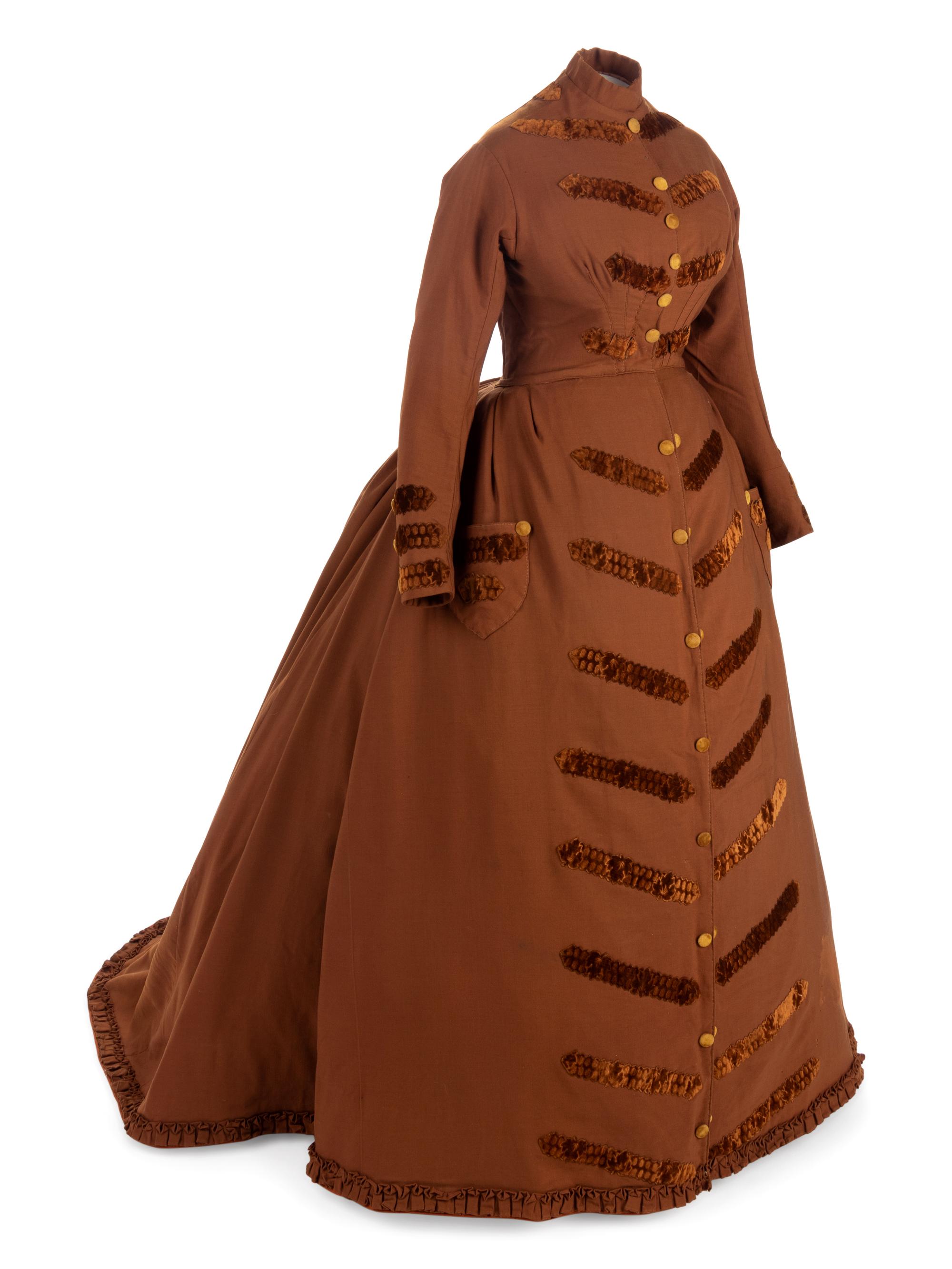 Wool Walking Dress/Coat Trimmed with Velvet, 1860s