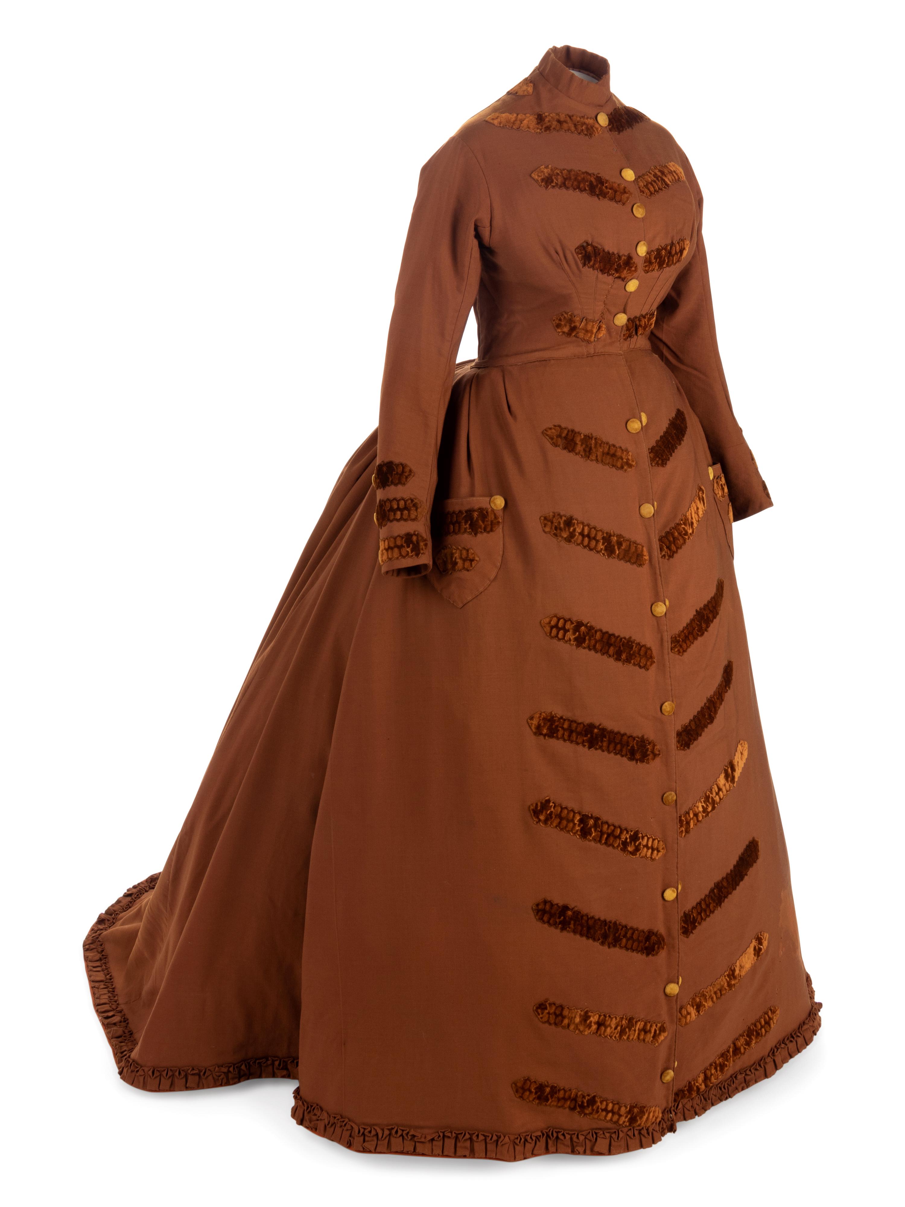 Wool Walking Dress/Coat Trimmed with Velvet, 1860s