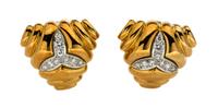 A Pair of 18 Karat Yellow Gold and Diamond Earclips, Tiffany & Co., 15.80 dwts.