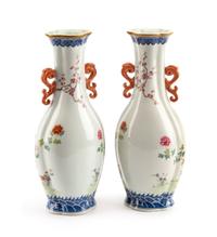 A Pair of Chinese Export Style Porcelain Vases Height 14 inches.