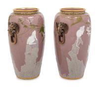 A Pair of Mintons Pate-sur-Pate Elephant Handle Urns