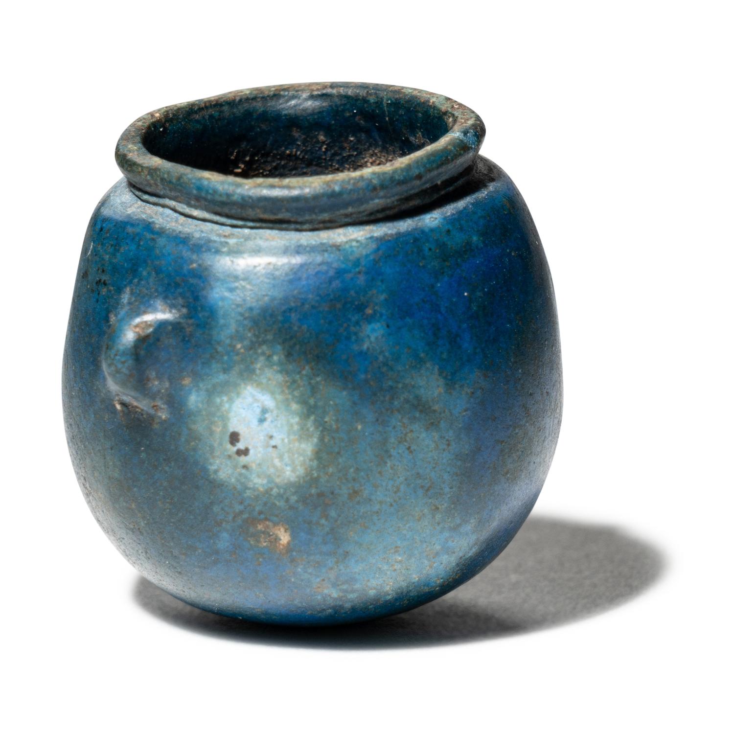 An Egyptian Blue Faience Cosmetic Jar