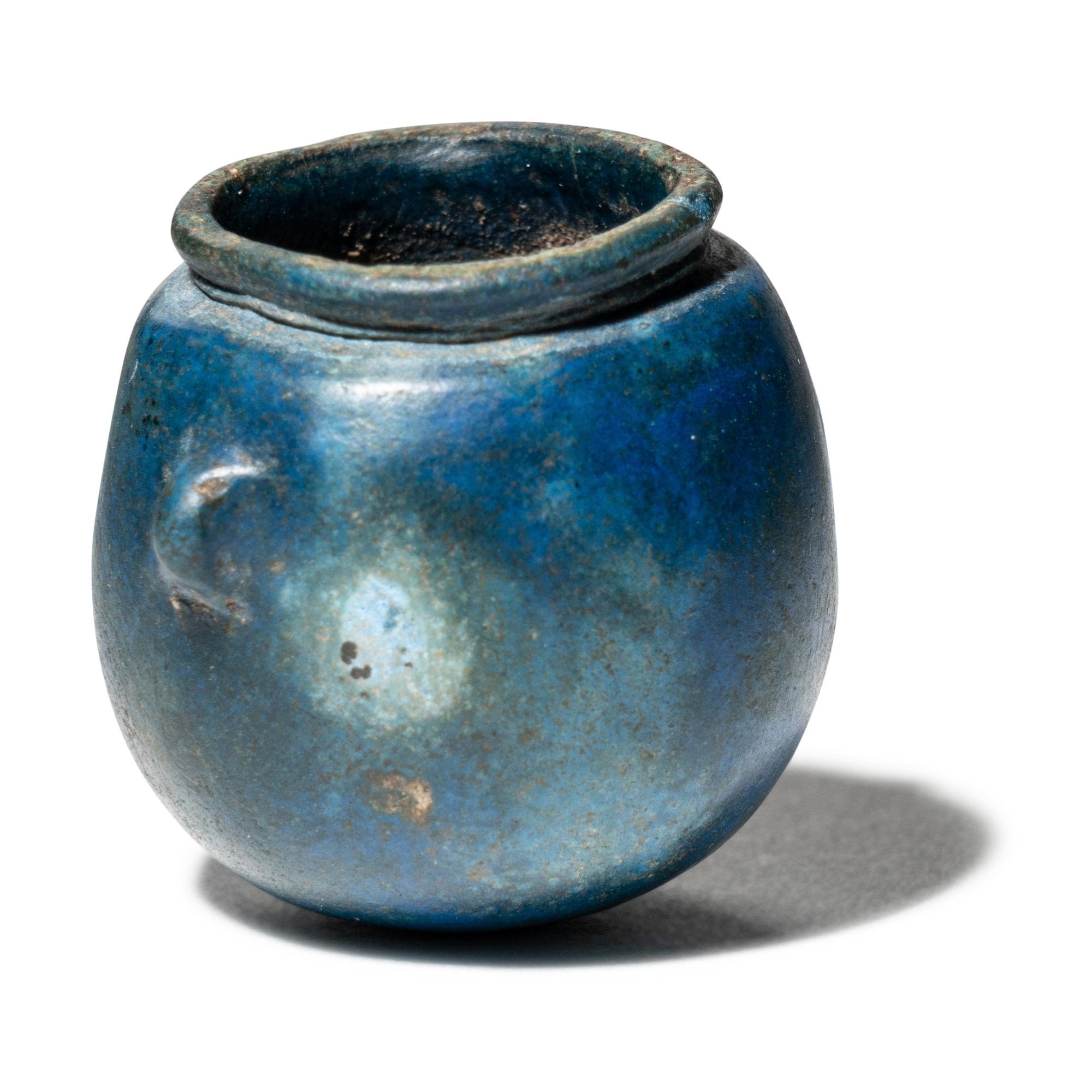 An Egyptian Blue Faience Cosmetic Jar