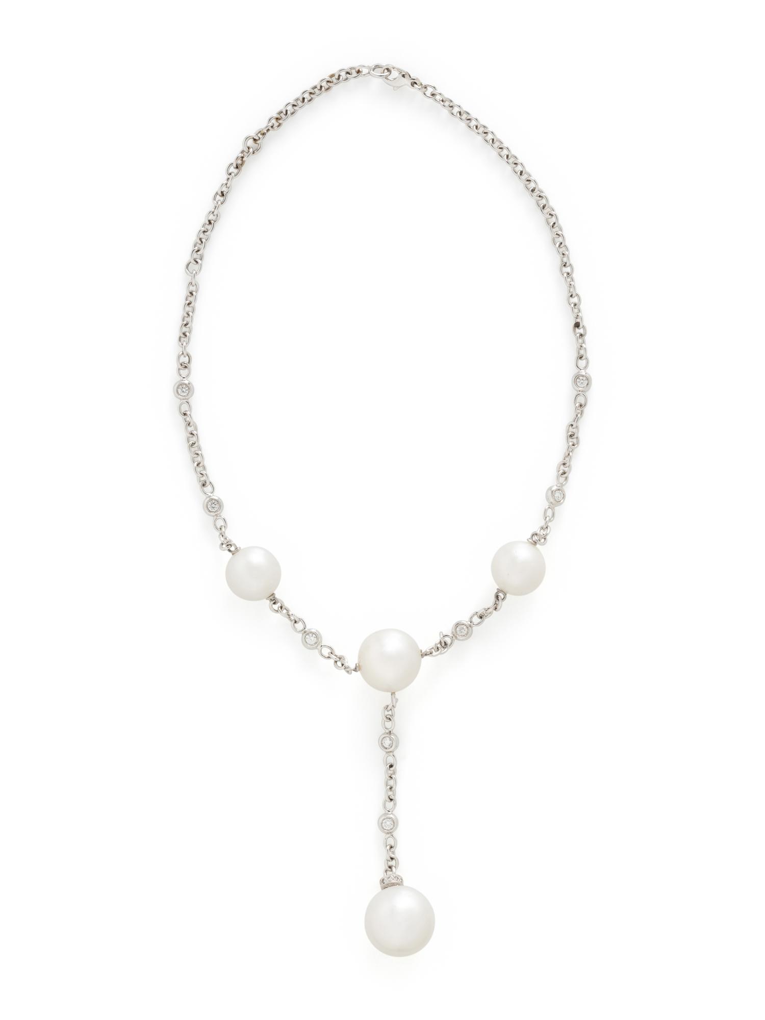 WHITE GOLD, DIAMOND AND CULTURED SOUTH SEA PEARL 'Y' NECKLACE
