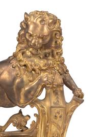 A Pair of English Gilt Bronze Lion-Form Chenets