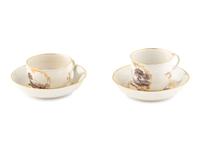 A Near Pair of South Italian Porcelain Teacups and Saucers