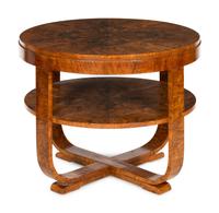 A Hungarian Art Deco Burl Walnut Two-Tier Side Table
