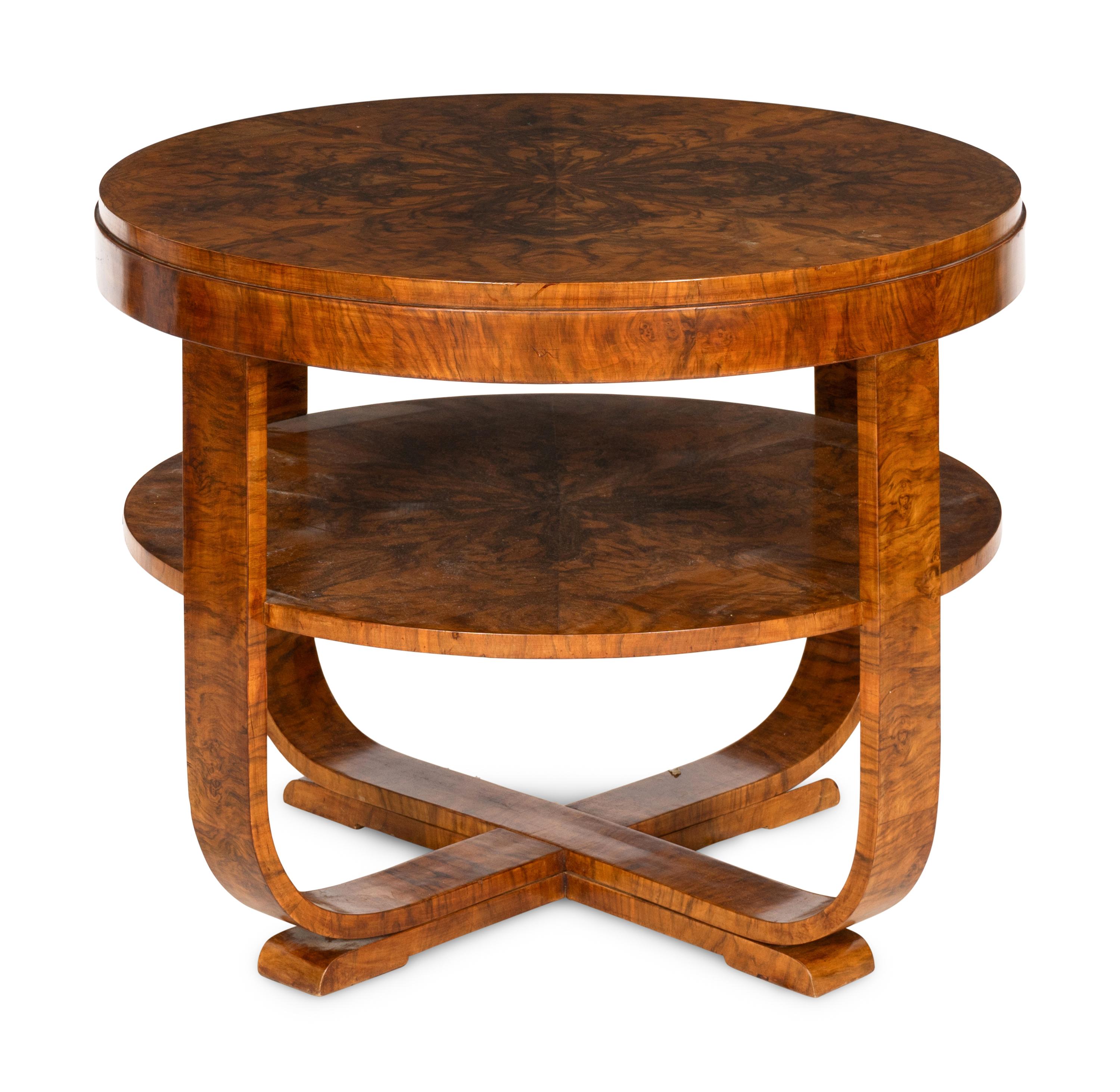 A Hungarian Art Deco Burl Walnut Two-Tier Side Table