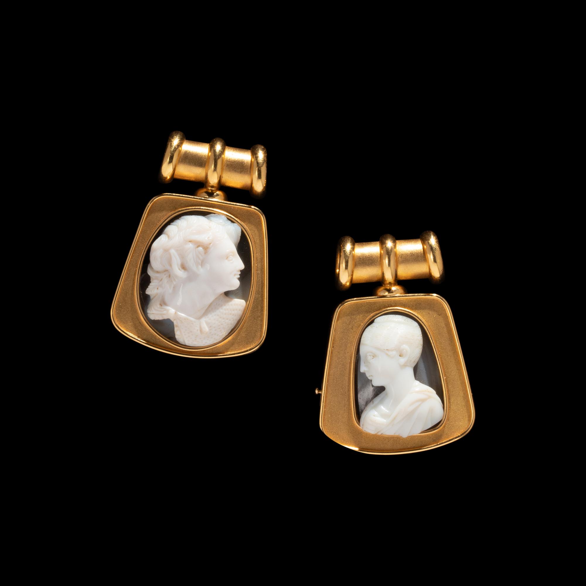Two Large Roman Onyx Cameos — Set in modern gold pendants