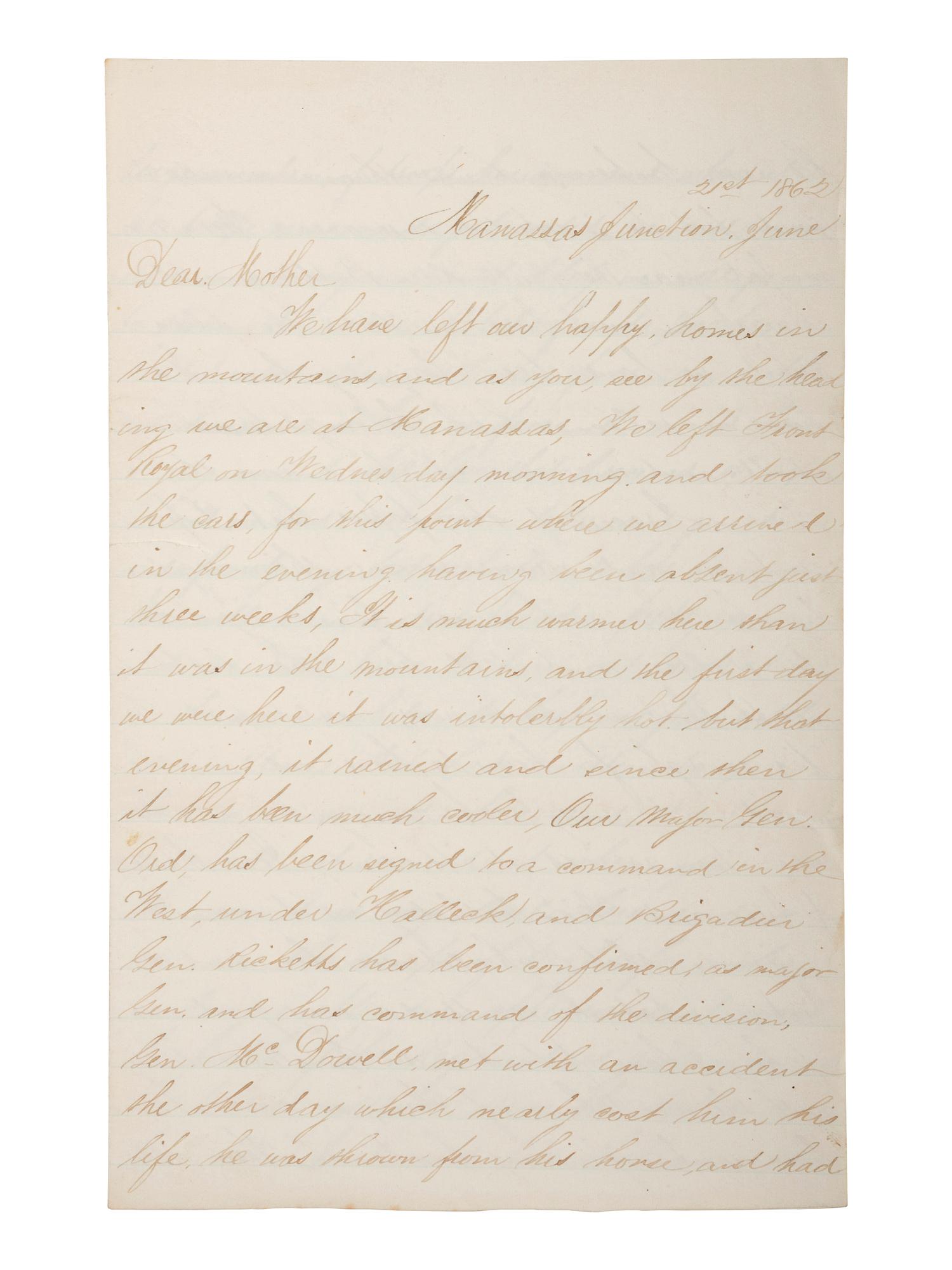 [CIVIL WAR]. Archive related to Albert Campbell Johnston and Nathaniel Dillhorn, 90th Pennsylvania Volunteers, incl. letter detailing the Battle of Cedar Mountain.