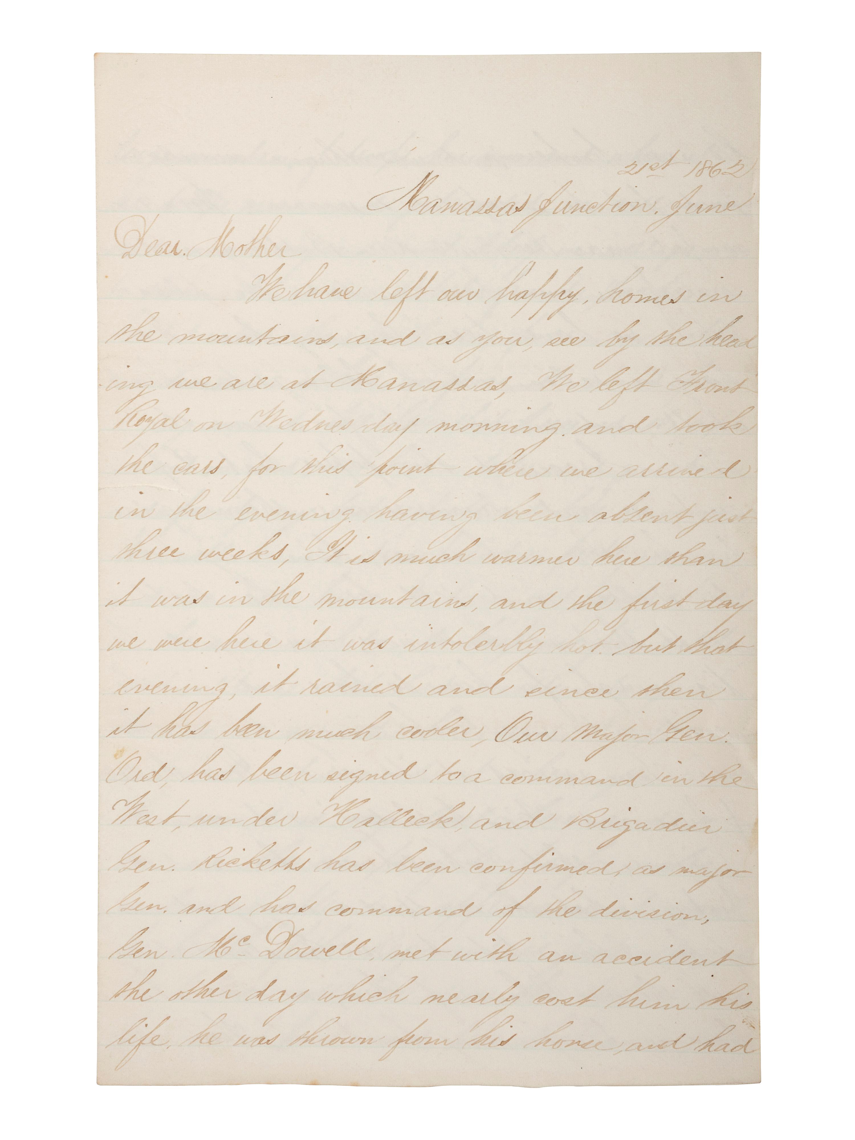 [CIVIL WAR]. Archive related to Albert Campbell Johnston and Nathaniel Dillhorn, 90th Pennsylvania Volunteers, incl. letter detailing the Battle of Cedar Mountain.