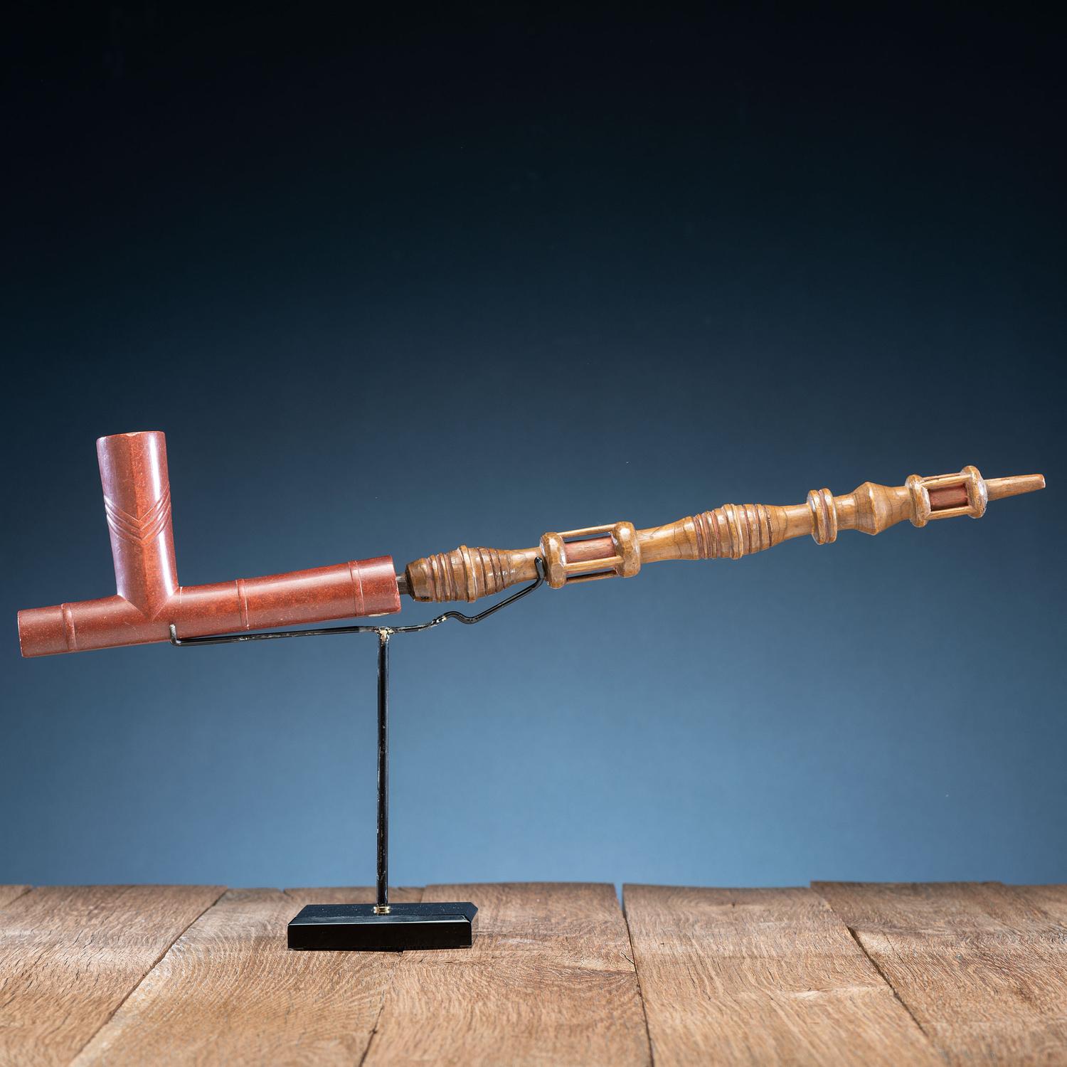 Western Great Lakes Polychrome Pipe Stem, with Catlinite Bowl