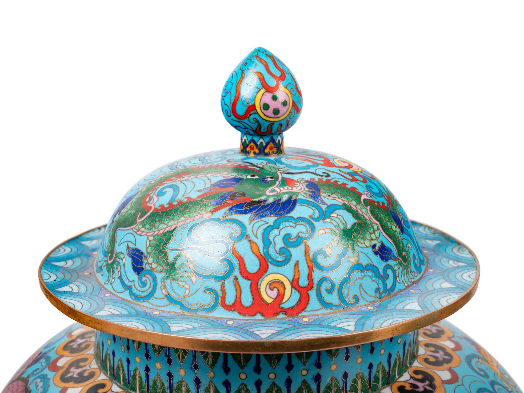 Two Pairs of Chinese Blue Ground Cloisonné Enameled 'Dragon' Vessels
