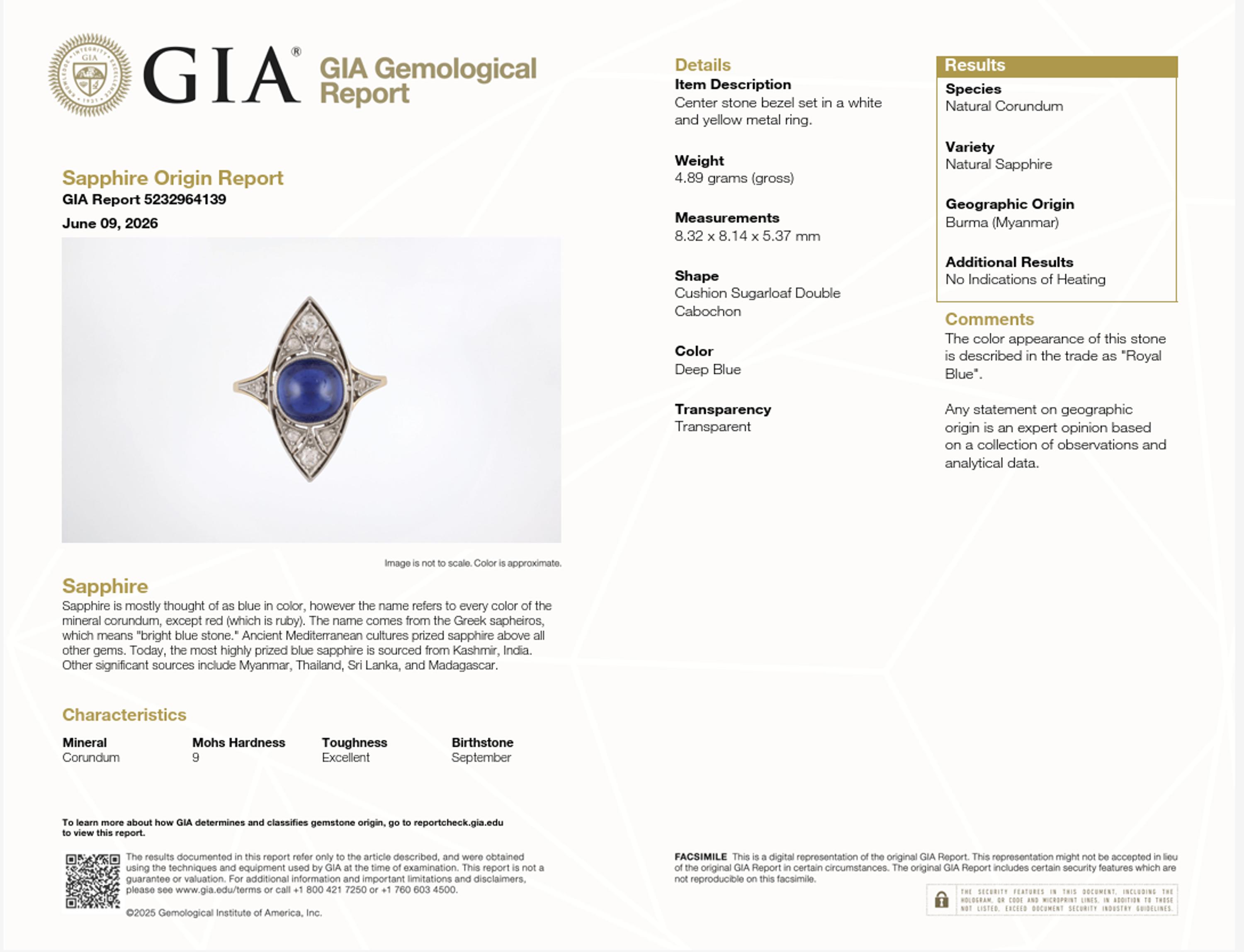Art Deco, Burmese Sapphire and Diamond Ring