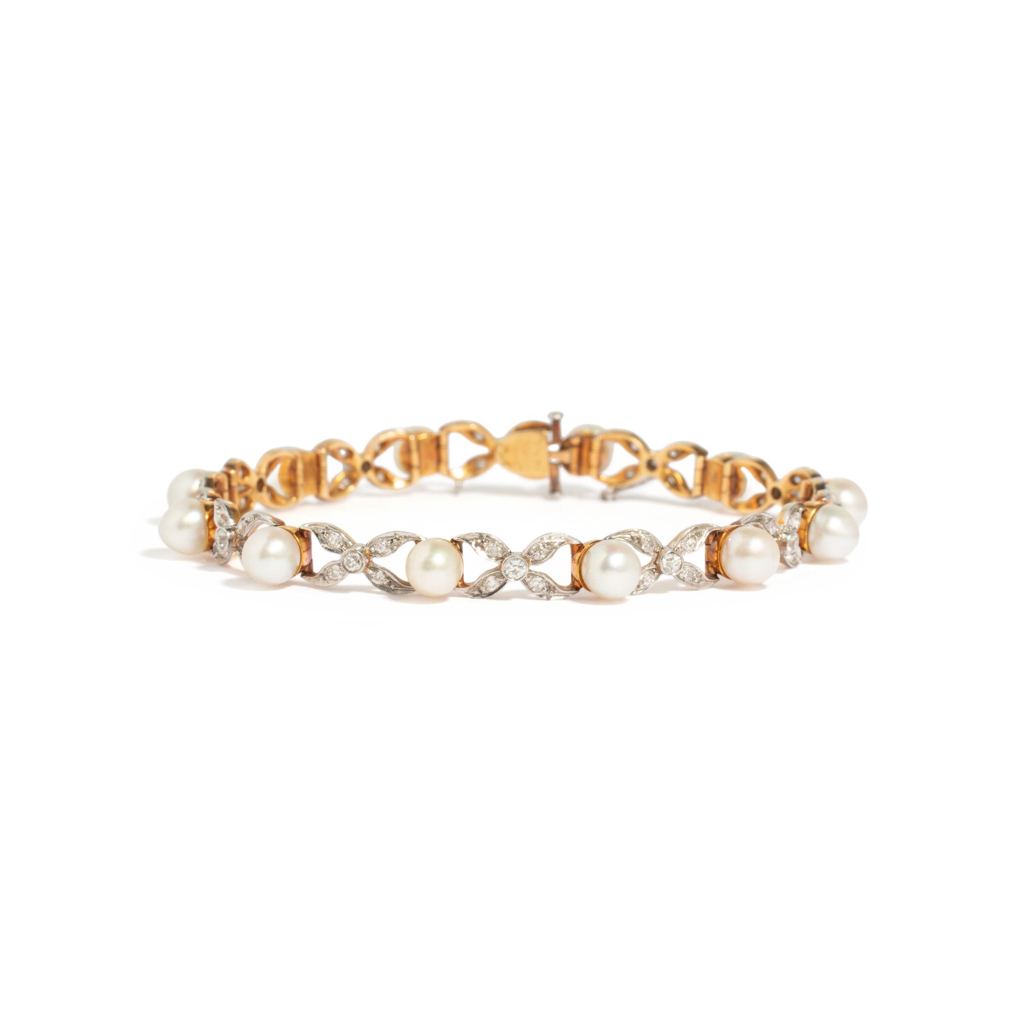 EDWARDIAN, CULTURED PEARL AND DIAMOND BRACELET