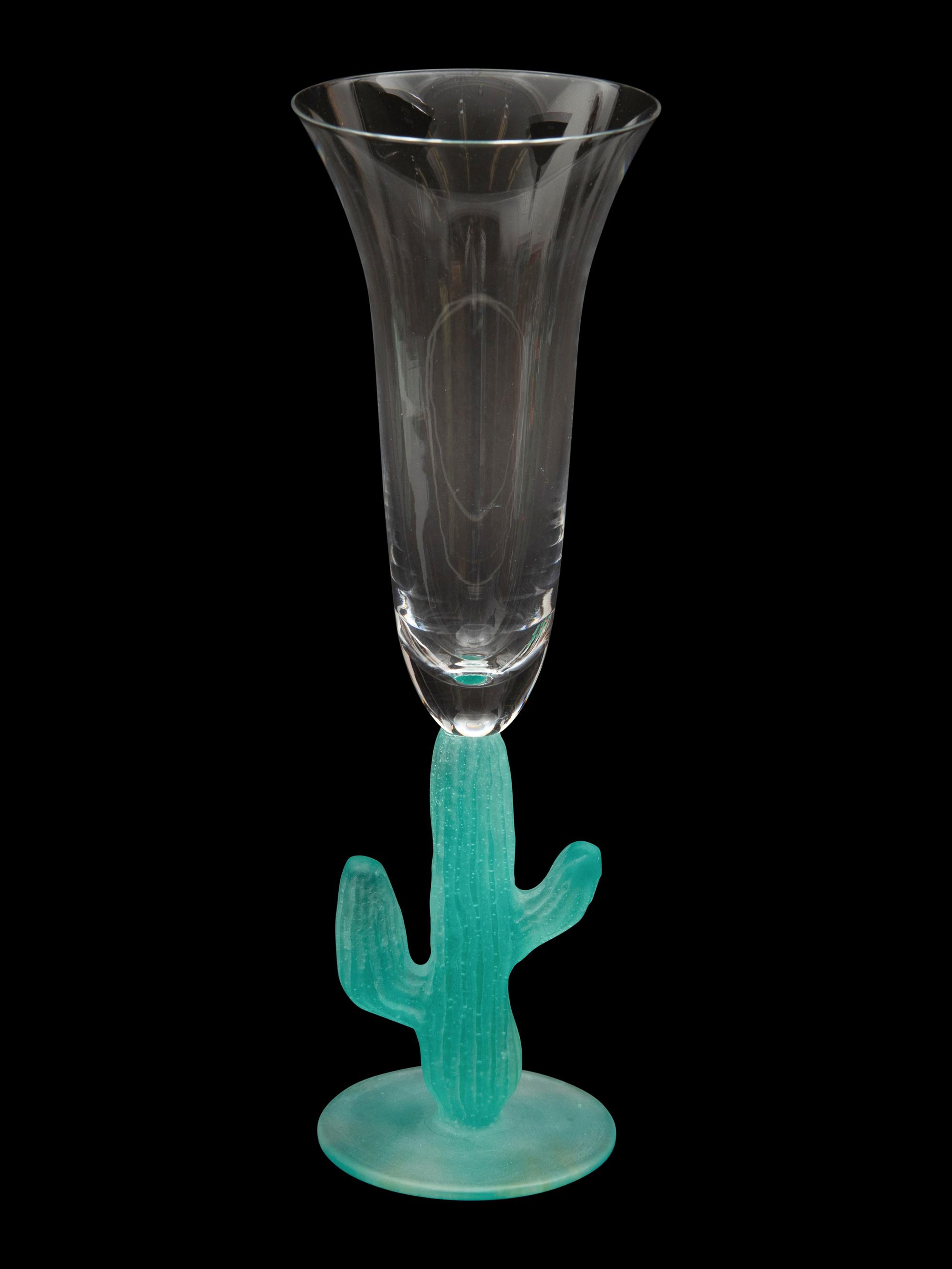 A Set of Nine Daum Pâte-de-Verre Cactus Champagne Flutes