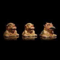 A Set of Three Polychrome Paper Mache Animal Head-Form Temple Architectural Elements, 15th Century — 十五世纪 纸浆夹纻彩绘寺院佛殿护雪狮及大鹏鸟一对