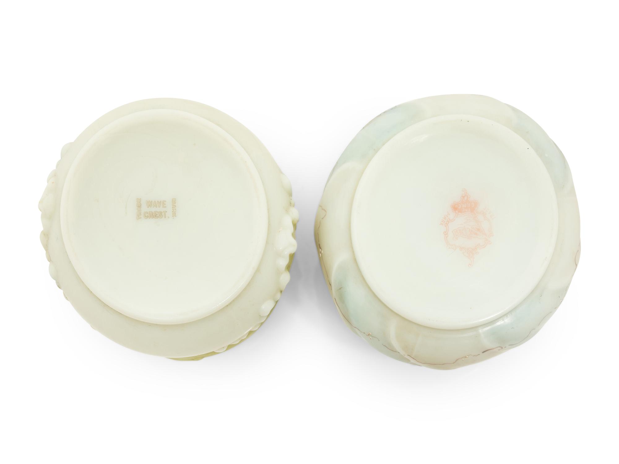 Two Wavecrest Glass Round Jewel Boxes