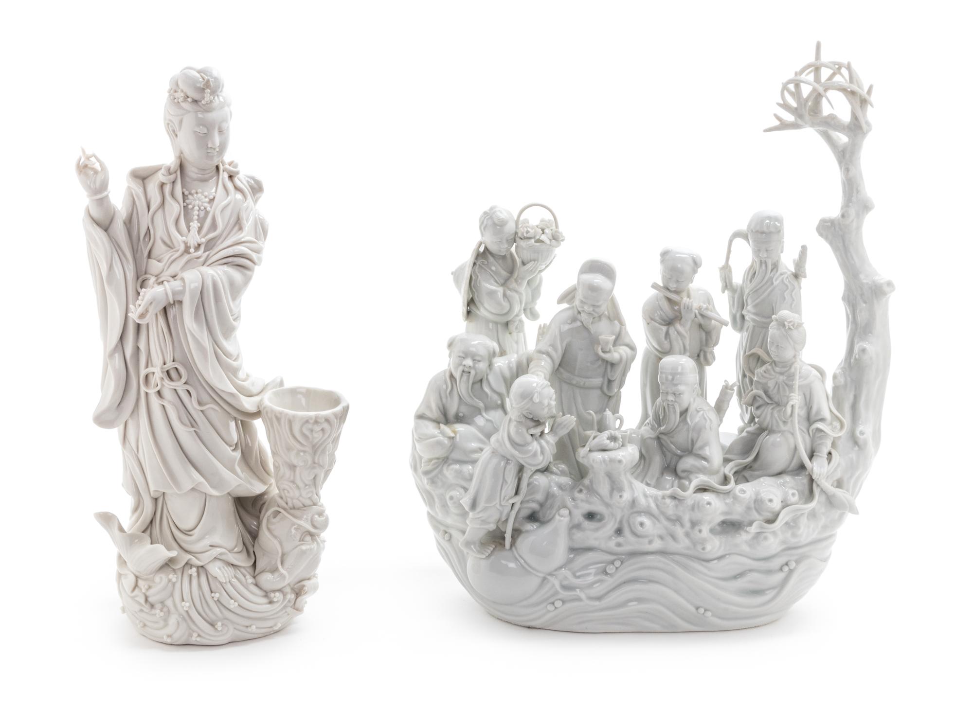 Two Chinese Blanc-de-Chine Figures of Immortals Height of taller 12 inches.