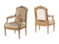 A Louis XVI Style Carved Giltwood Five-Piece Parlor Suite
